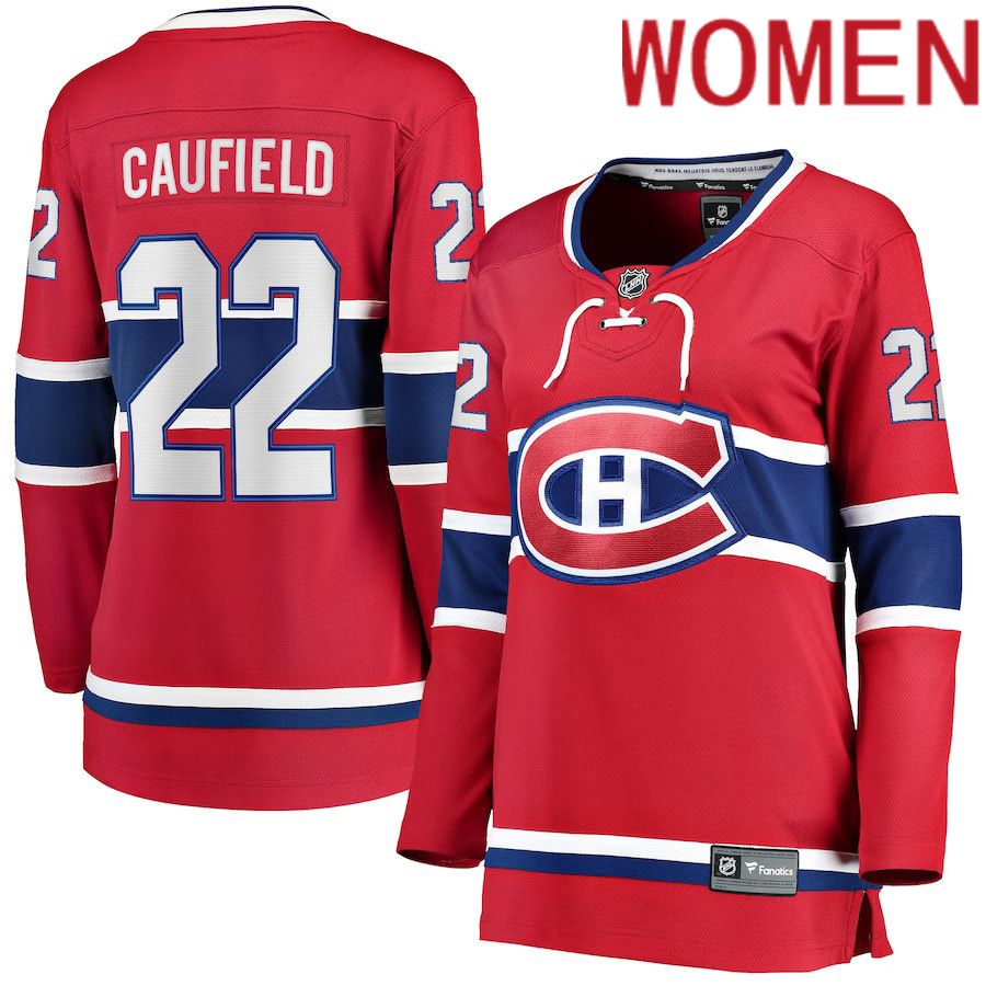 Women Montreal Canadiens 22 Cole Caufield Fanatics Branded Red Home Breakaway Replica NHL Jersey